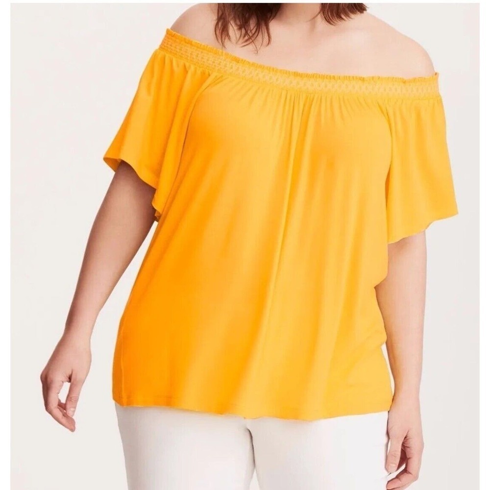 Torrid Embroidered Smocked Off Shoulder Top Yellow Size 3 3XL NEW